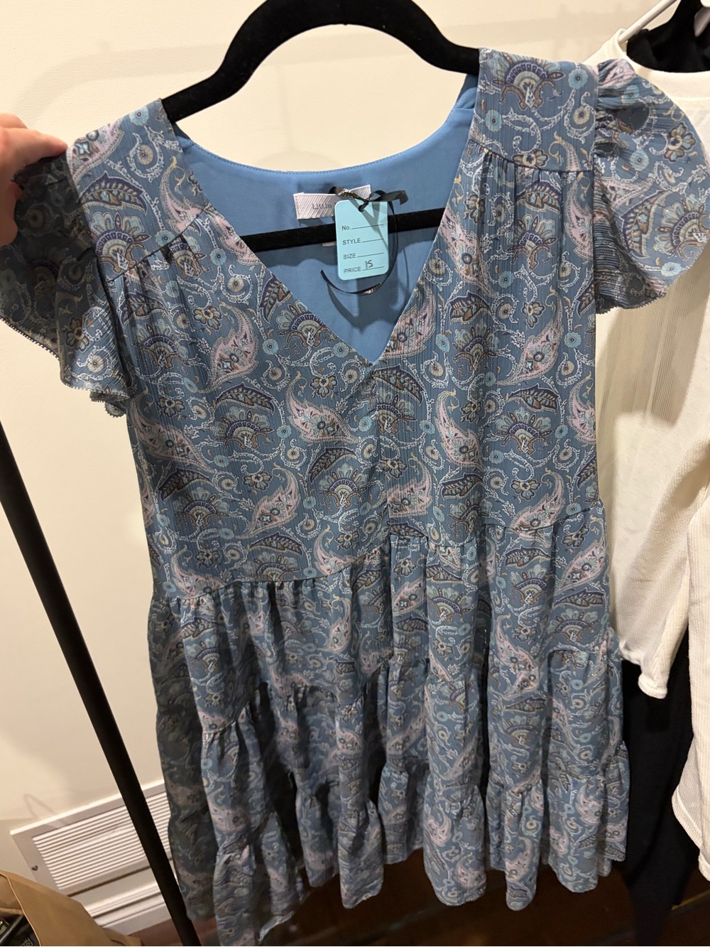 Little Moon Blue Paisley Tiered V-Neck Dress